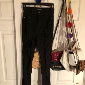 Fashion Nova Black Ripped High Wasted Skinny Jeans